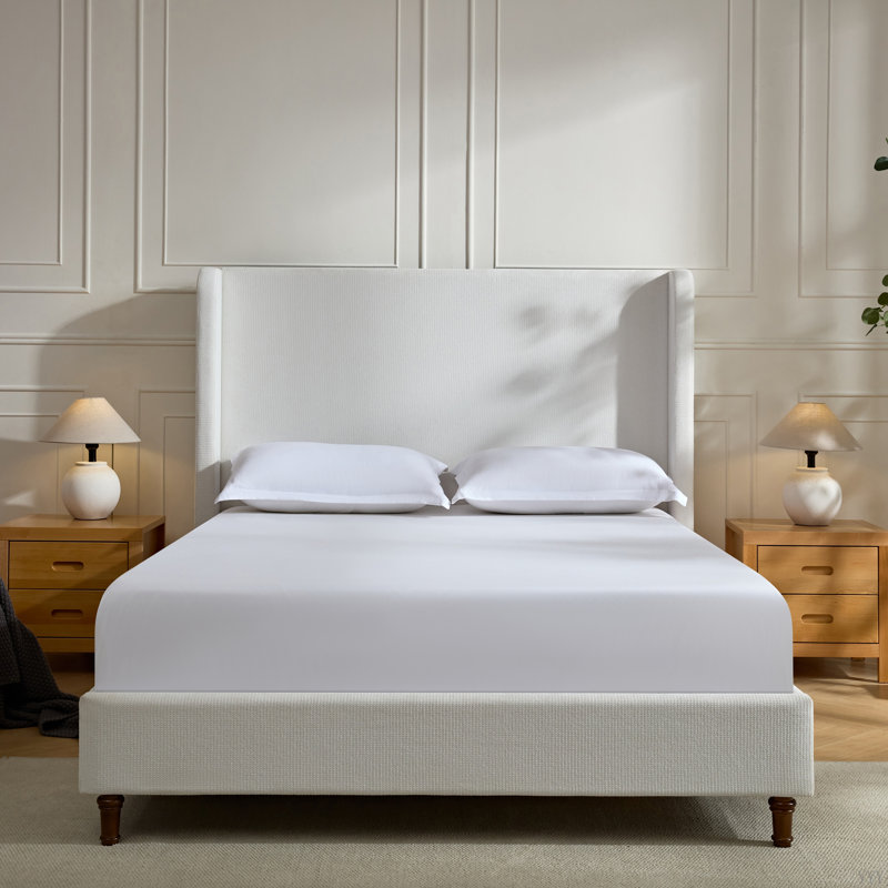 Grand lit tapissier Harper, Blanc, crème, Très grand lit