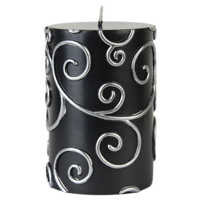 Bougie cylindrique sans parfum à volute, Noir, H 4 po x D 3 po, 1 bougie