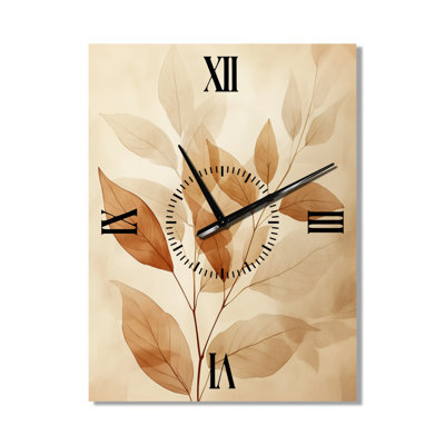 Horloge murale botanique grand format « Couches de feuilles d'automne II », imprimée sur métal