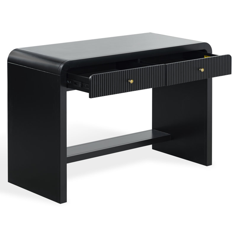 Bureau courbé 2 tiroirs Liabella, Noir