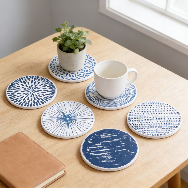 Ensemble de 6 sous-verres en céramique absorbants avec support, fond en liège antidérapant, sous-verres à absorption rapide pour table basse, bureau, bureau et décoration intérieure