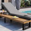Chaise longue d'extérieur GO avec dossier réglable à 5 positions, inclinable avec coussin, chaise longue avec table d'appoint en bois, structure robuste pour la piscine, le jardin et la cour, gris-304902008
