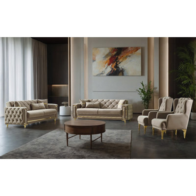 Jadali 4 - Piece Velvet Living Room Set by Everly Quinn
