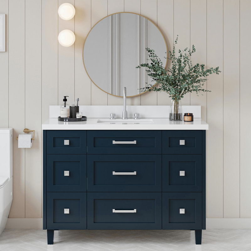 ARIEL Monroe 61 Single Sink Bathroom Vanity with Pure Quartz Top, Midnight Blue, 61"
