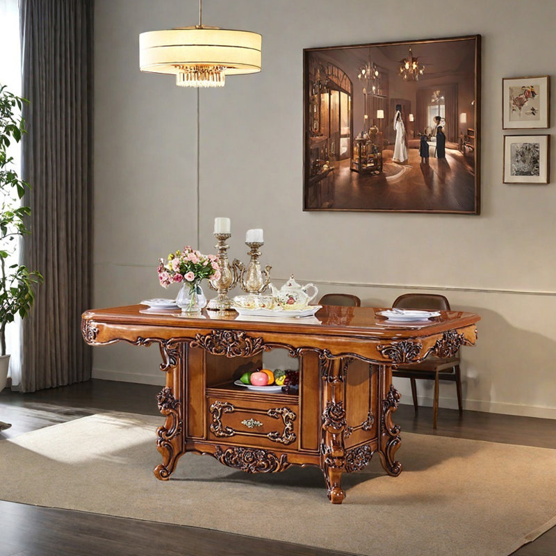 Retro High-end Carved Storage Dining Table, 30.7"H x 78.74"L x 43.3"W