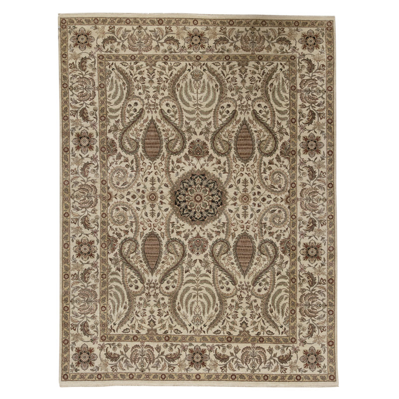 Tapis ivoire noué à la main de haute qualité