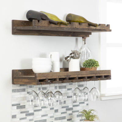 Bridgewater Solid Wood Wall Mounted Wine Bottle & Glass Rack