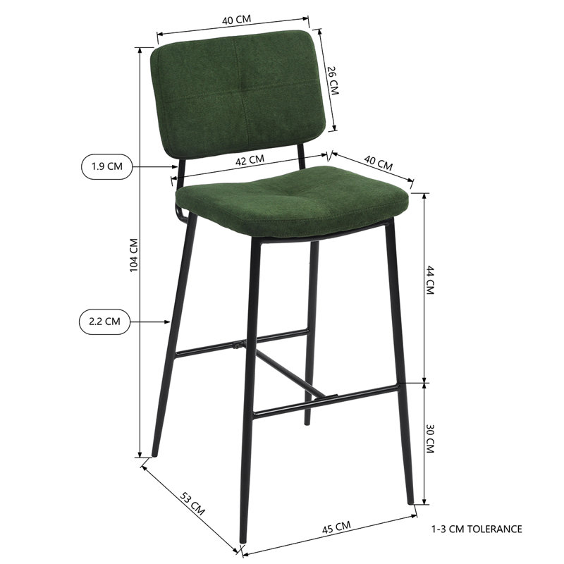 Yelton Upholstered Counter Stool with Metal Frame, Green