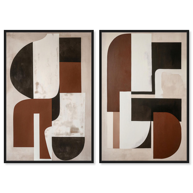 «Neutral Luxe Boho Art», ensemble de 2 impressions sur toile par , Noir, Impression dans un cadre flottant sans passe-parto