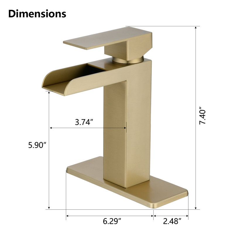 Geometric Waterfall Bathroom Faucet, Single Handle Single Hole Vanity Sink Faucet with Open Channel Spout, Brushed Gold