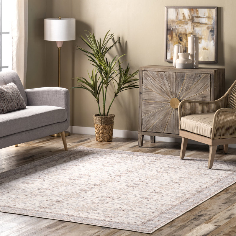 Tapis floral transitionnel lavable à la machine Gemma SpinClean, Rectangle 4 pi x 6 pi