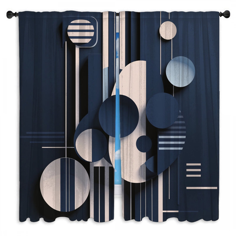Rideaux de fenêtre à cercles bleus avec formes géométriques transparentes et obscurcissantes - 2 panneaux, Transparent