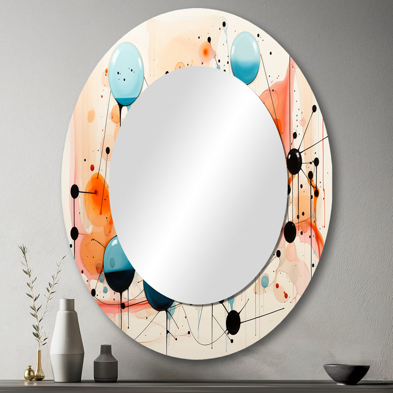 Colorful Mid Century Abstract Atomic I - Large Oval Wall Mirror On Metal, 43" x 33"