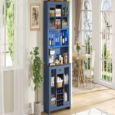 70.9" Kitchen Pantry Storage Cabinet Rustic Buffet Cabinet, Kitchen Hutch Cabinet with LED Outlets Food Pantry Cabinet with Doors and Shelves Wine Rack for Dining Room
