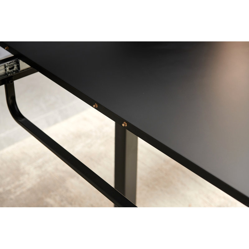 Square Extendable Dining Table With Metal Leg,Modern Space Saving Kitchen Table, Black, Black