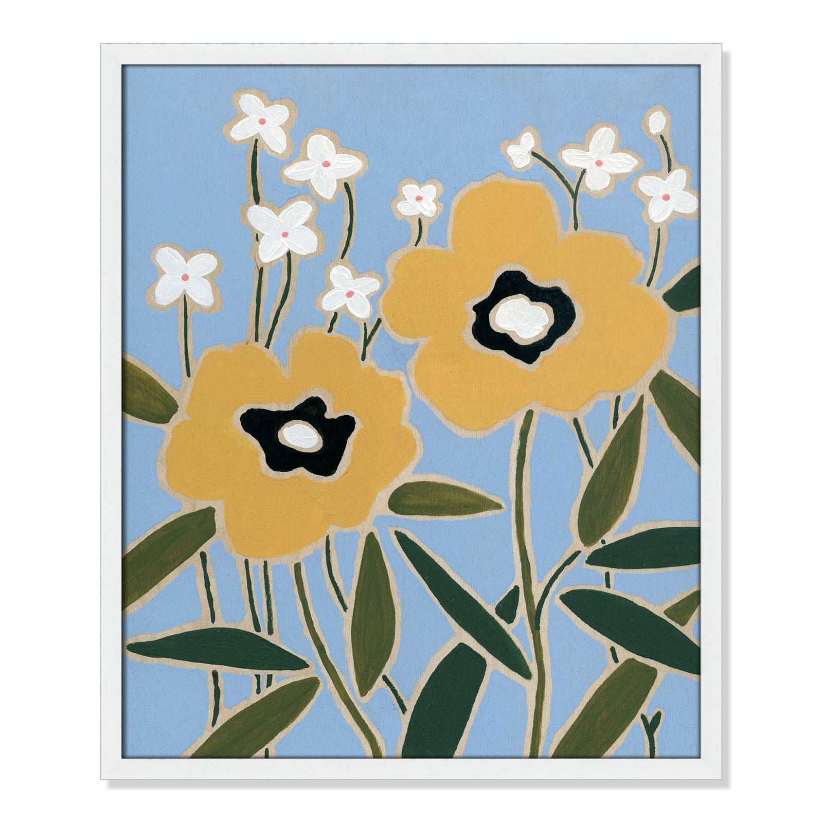 Maura "Woodblock Floral II" Print, 25.5" H x 21.5" W x 1.25" D, Satin White Framed