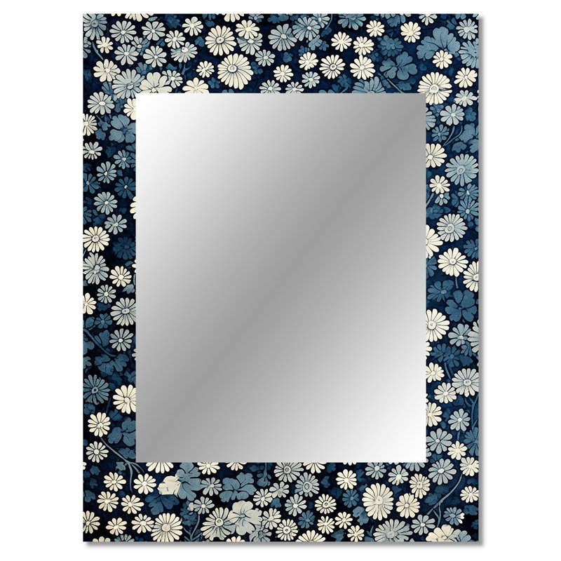 «Blue and White Moonlit Geometric River - Coastal Unique Wall Mirror, Blue Mirror, Art imprimé en métal, 40 po x 30 po