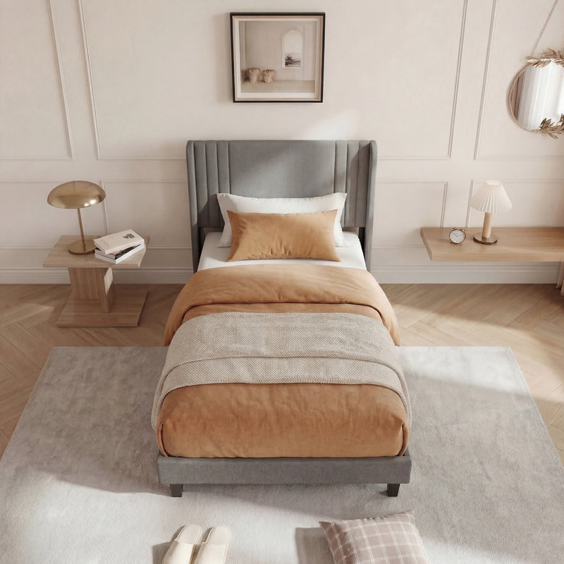 Upholstered Bed, European Single (90 x 200 cm), Grey