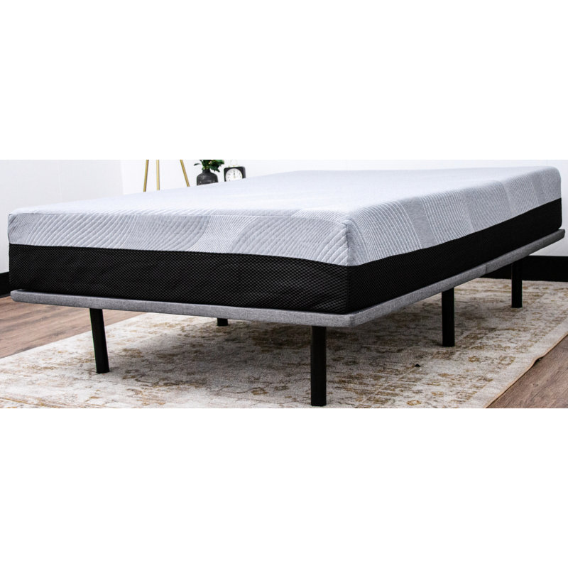 Base de grand lit tapissier - noir + gris, capacité de charge de 1000 lb, réglable 6, tissu gris facile à assembler, pieds 4 po x 8 po, charge, structure