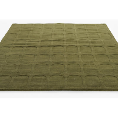 Aldery Green Hand-Loomed Geometric Wool Rug