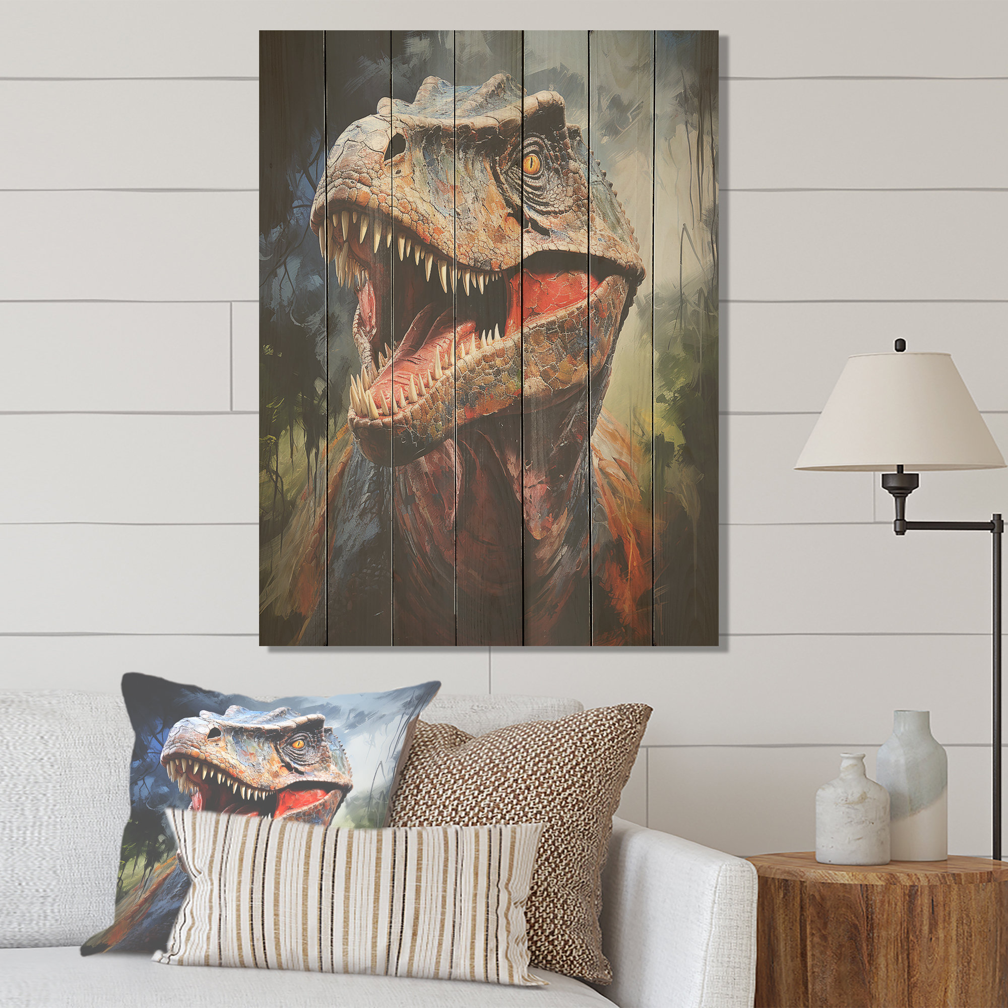 Trinx Blue And Grey Prehistoric Dinosaur Giant Portrait - Dinosaur On ...
