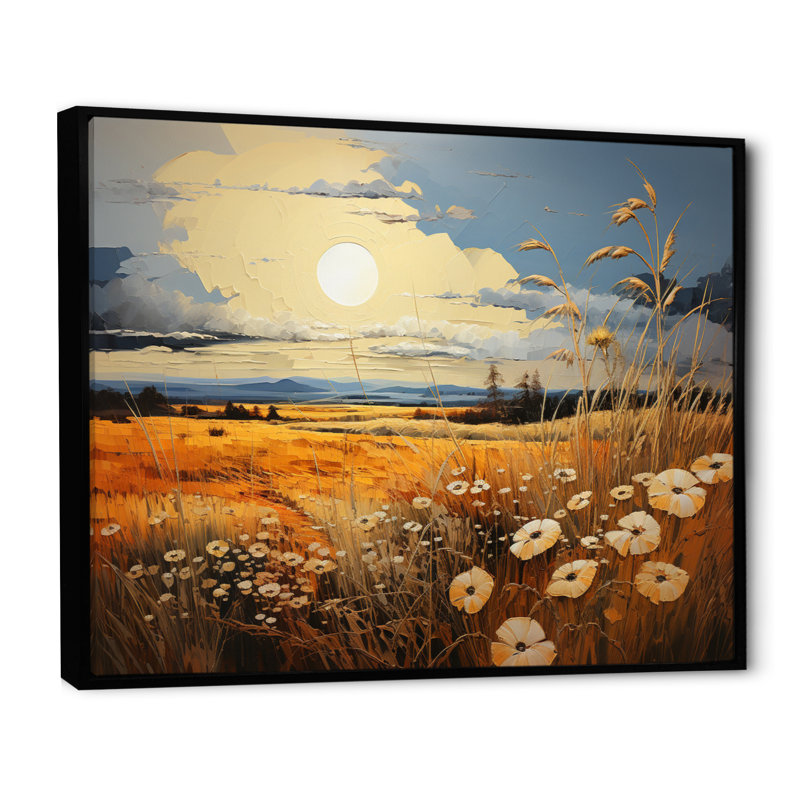 «Yellow Blue Prairies Whispers Patchwork II», reproduction sur toile, H 30 po x l 40 po x P 1,5 po, Cadre flottant noir