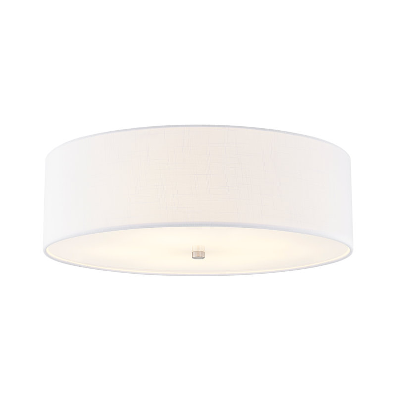 Textile - Classic Drum Flush-Mount -Linen Fabric Shade - 24"D x 24"W x 7.75"H, Brushed Nickel, White