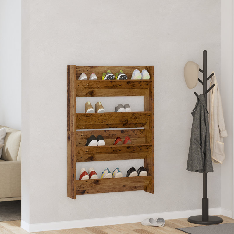 Wall Shoe Cabinets With Shelf 2 Pcs Engineered Wood, Old Wood