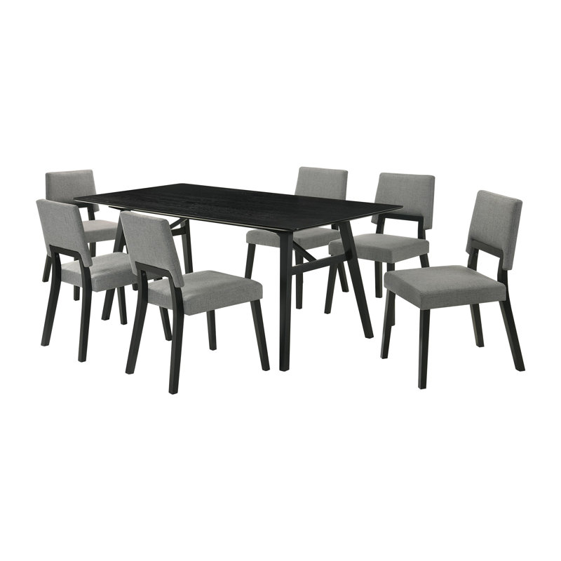 Flaner 6 - Person Four Leg Dining Set, Black, Black, Black/Gray