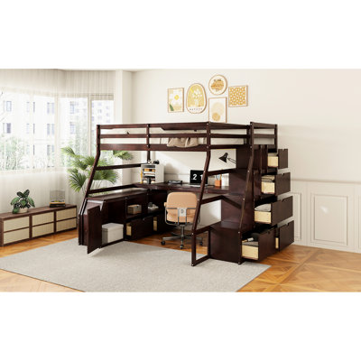 Full Loft Bed Of Featuring 7 Drawers, 2 Shelves And Desk - Plywood , Good For Bedroom Highlights In With Materials Durability, Room Decoration