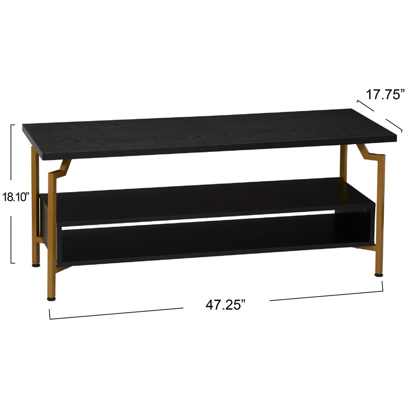Crown Oak TV Console with Iron Base, Black/Gold