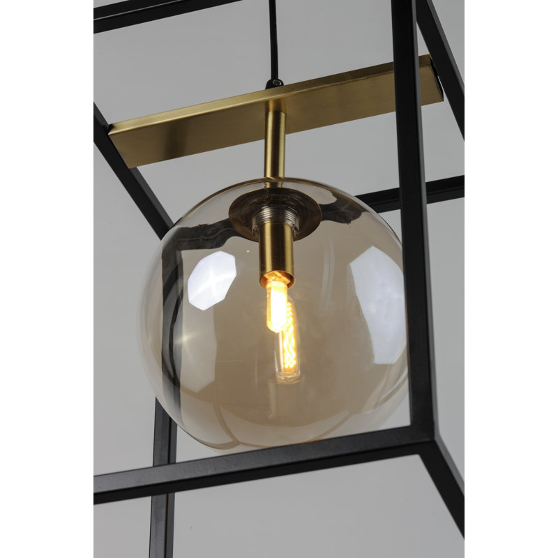 Luminaire suspendu rectangulaire simple à 1 lumière Waldenburg, Noire/chrome poli, H 12,5 po x l 11,75 po x P 11,75 po, Fumée