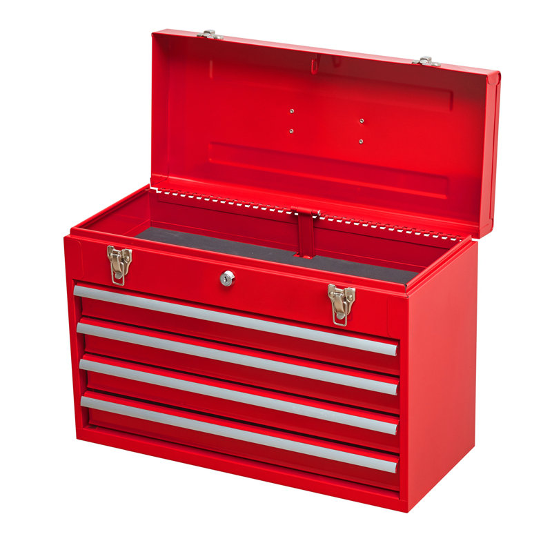 Boîte à outils en métal avec coffre à outils portatif en acier à 4 tiroirs avec serrure à cylindre en métal et fermeture à loquet