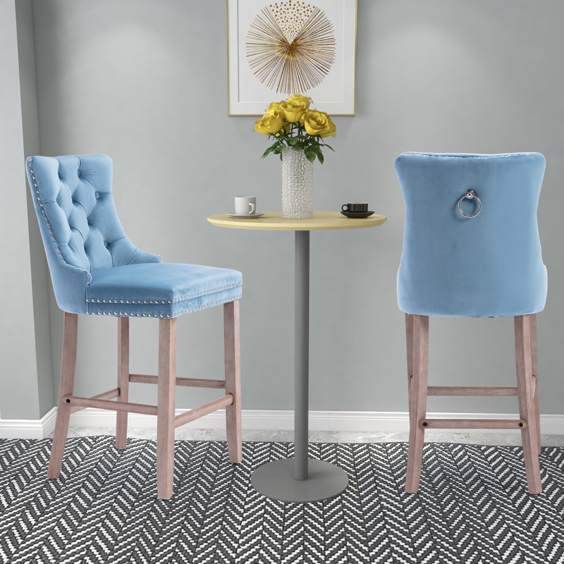 Avyonna Upholstered Counter Stool, Light Blue, Natural