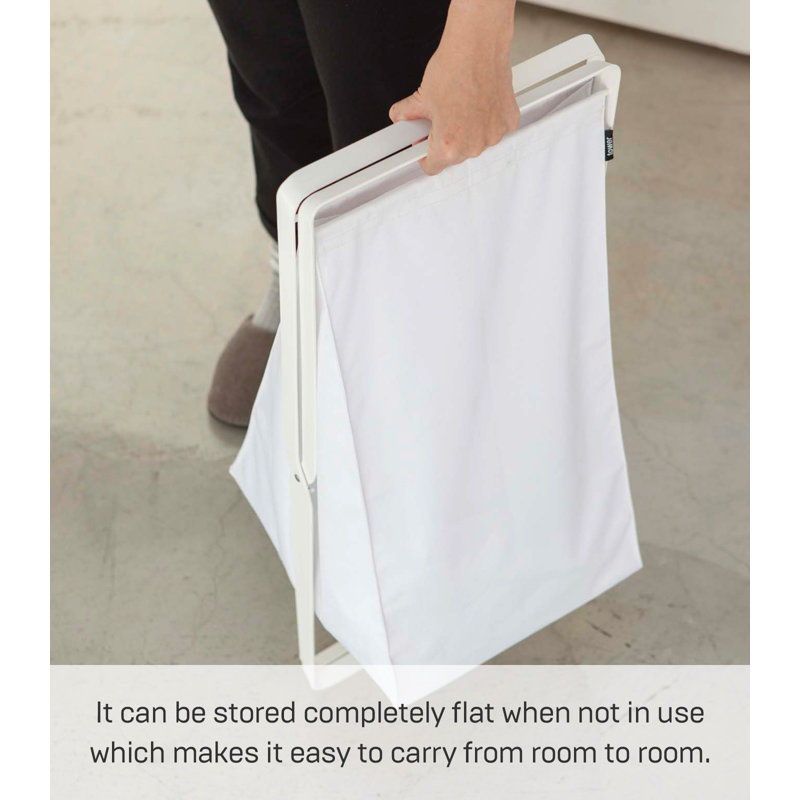 Yamazaki Home Laundry Basket - Foldable Storage Hamper Organizer, Steel, Tall (25.2" H x 11.81" W x 14.17" D), White