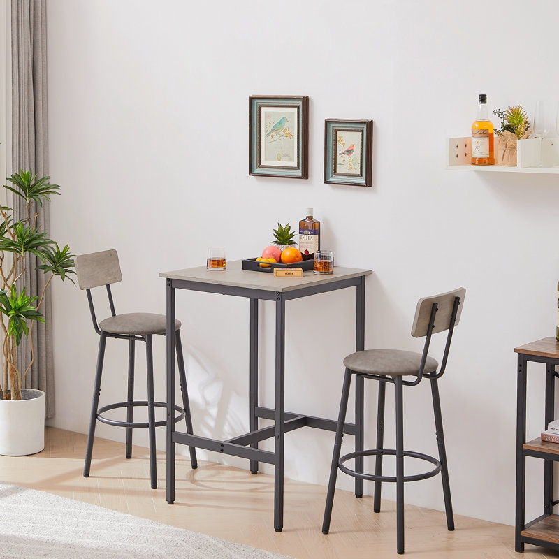 Ylanda 3 Piece Dining Set, Bar Table Set, Kitchen Table Set, Kitchen Table And Chairs, Gray, Gray