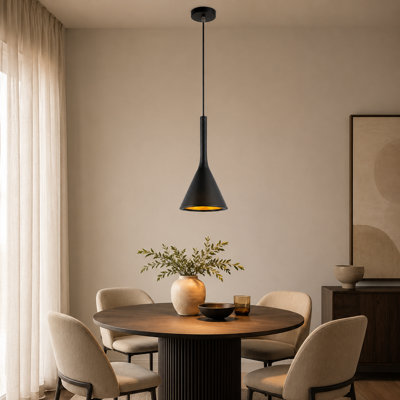 Modern Black Pendant Light with Conical Shade – Adjustable Hanging Ceiling Lamp, E26 Socket, No Bulb