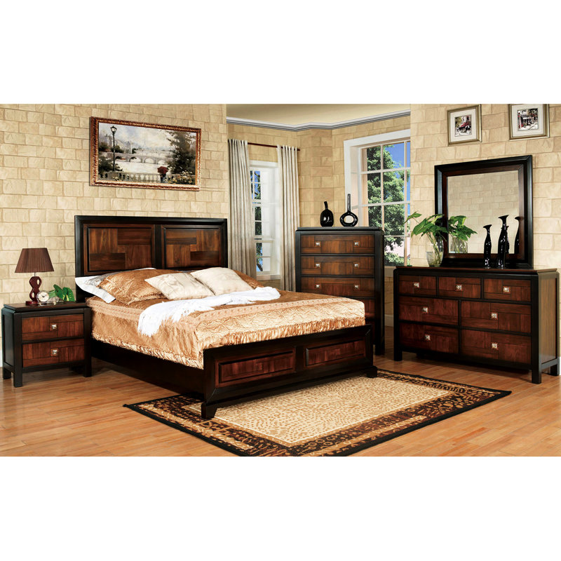 Structure de lit grand format, faite de bois massif en noyer, lit transitionnel de chambre à coucher moderne / noyer avec tête de lit en parquet contemporain