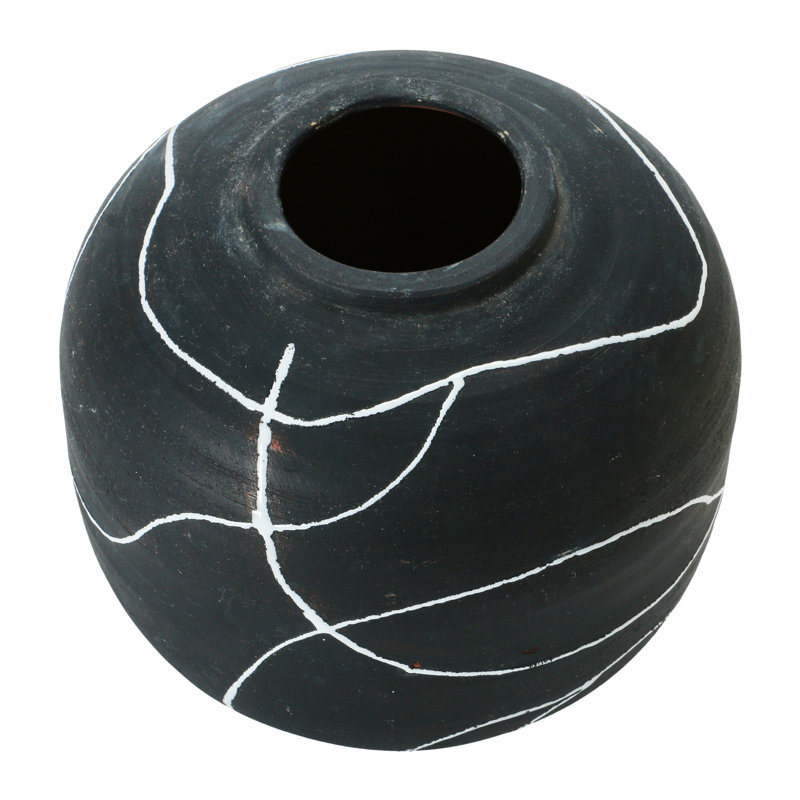 Glenlee Round Decorative Terra-Cotta Vase with Hand-painted Intersecting Lines