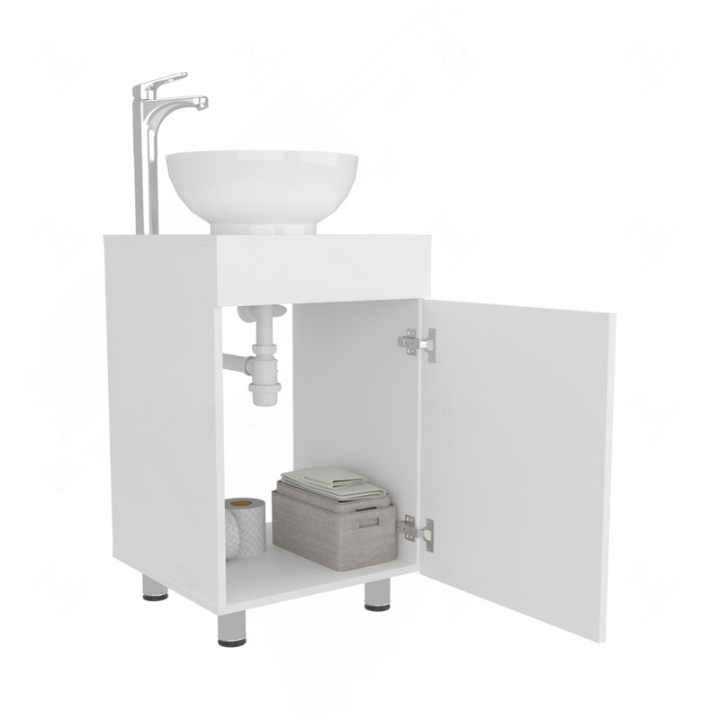 Meuble-lavabo autoportant de 18 po de large avec lavabo en porcelaine, rangement pour salle de bain, blanc