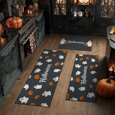 Ghoulstep Halloween Kitchen Rugs Set and Non-Slip Mats for the Kitchen/Entryway/Laundry Room (Set of 3)
