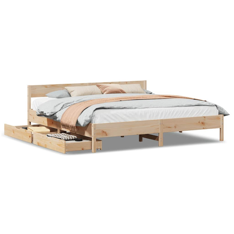 Solid Wood Bed Frame, European Kingsize (160 x 200cm), White