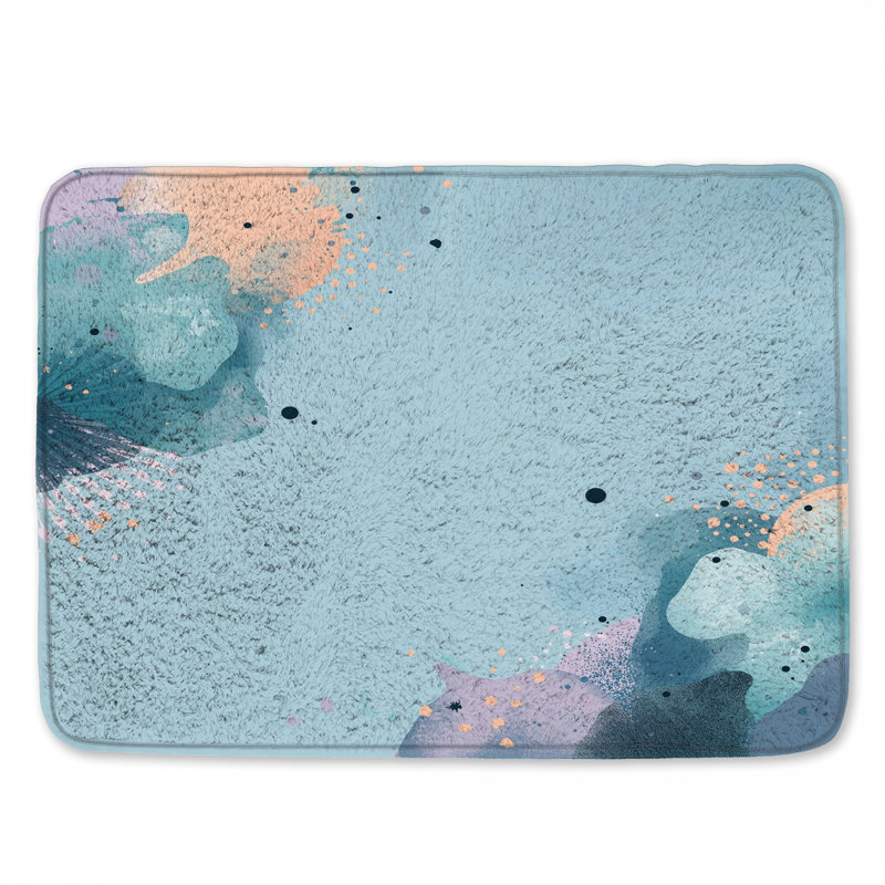 Tapis de bain bleu à motif abstrait, L 34 po x L 21 po