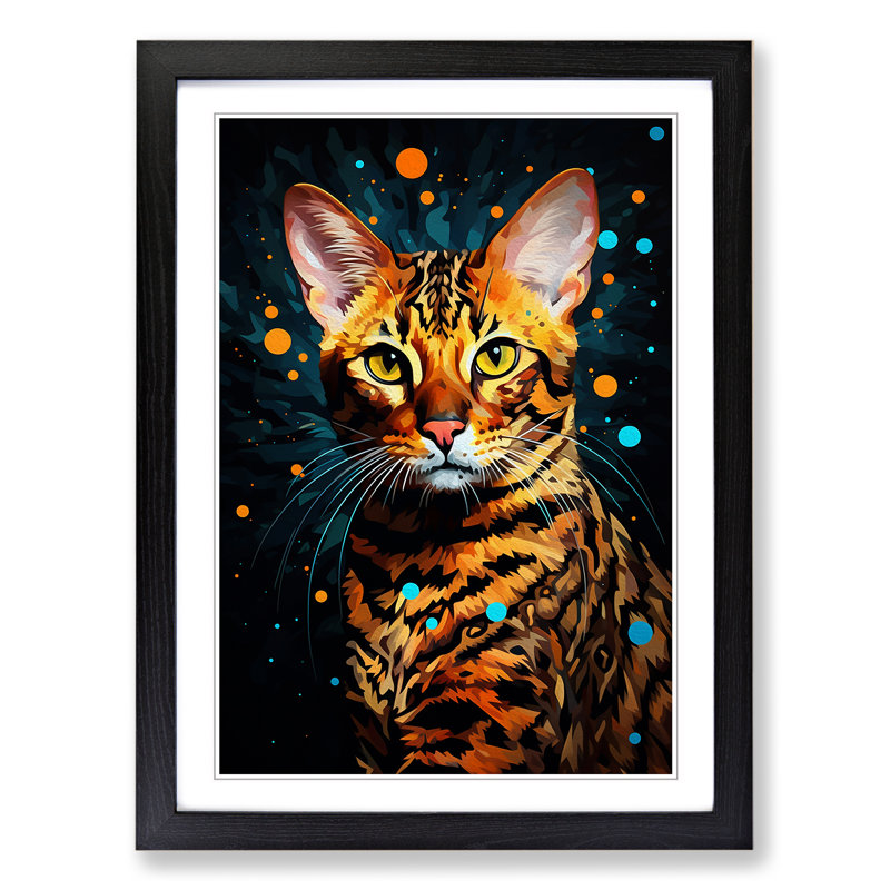 Bengal Cat Digital - Single Picture Frame Print on Wood, Black Framed, 46cm H x 34cm W
