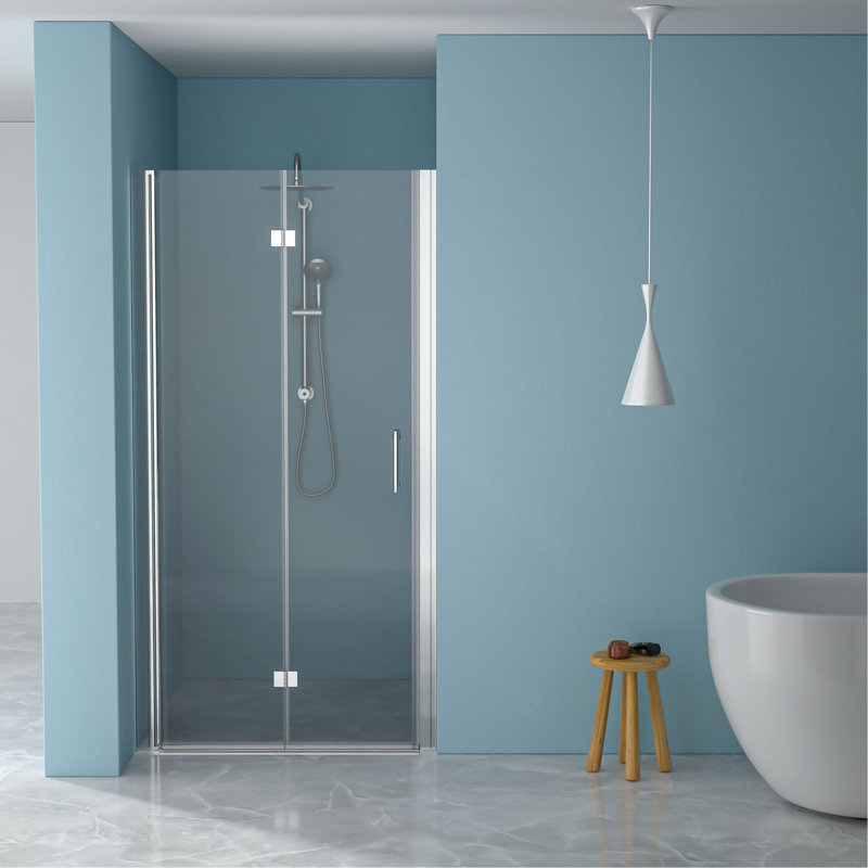 34"W X 72"H Fold Frameless Shower Door With Tempered Glass