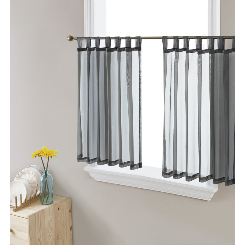 Tieba Sheer Curtain Pair, 54"W x 24"L, Charcoal Gray