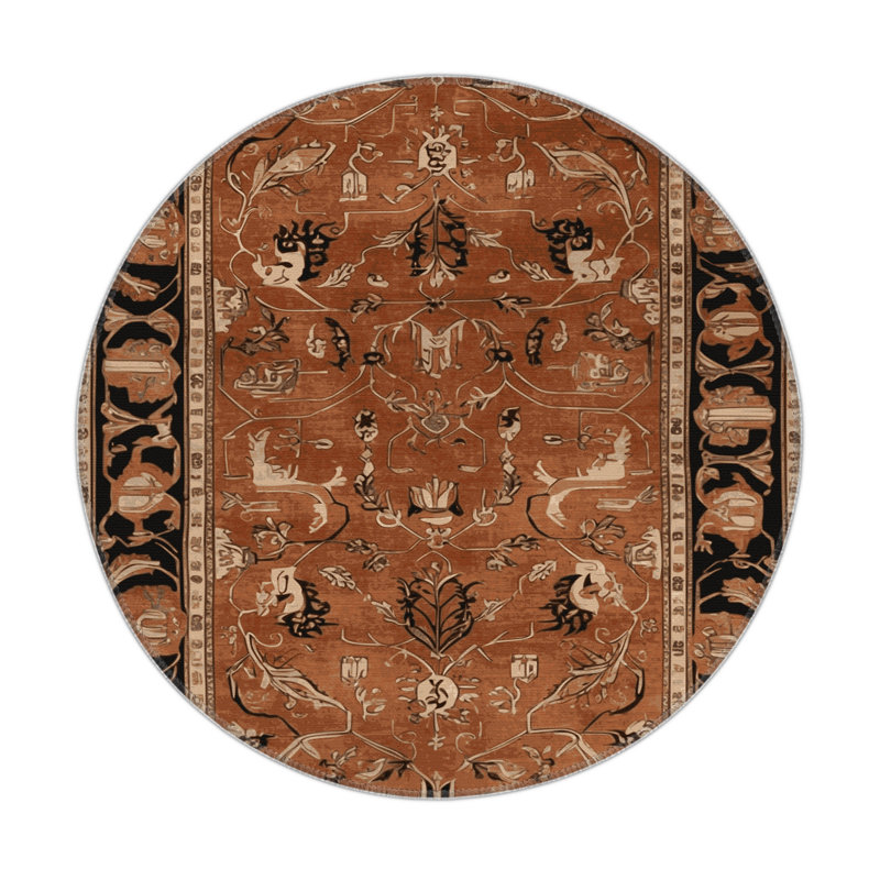 Tapis d'intérieur et d'extérieur brun Persian, Rond 5 pi