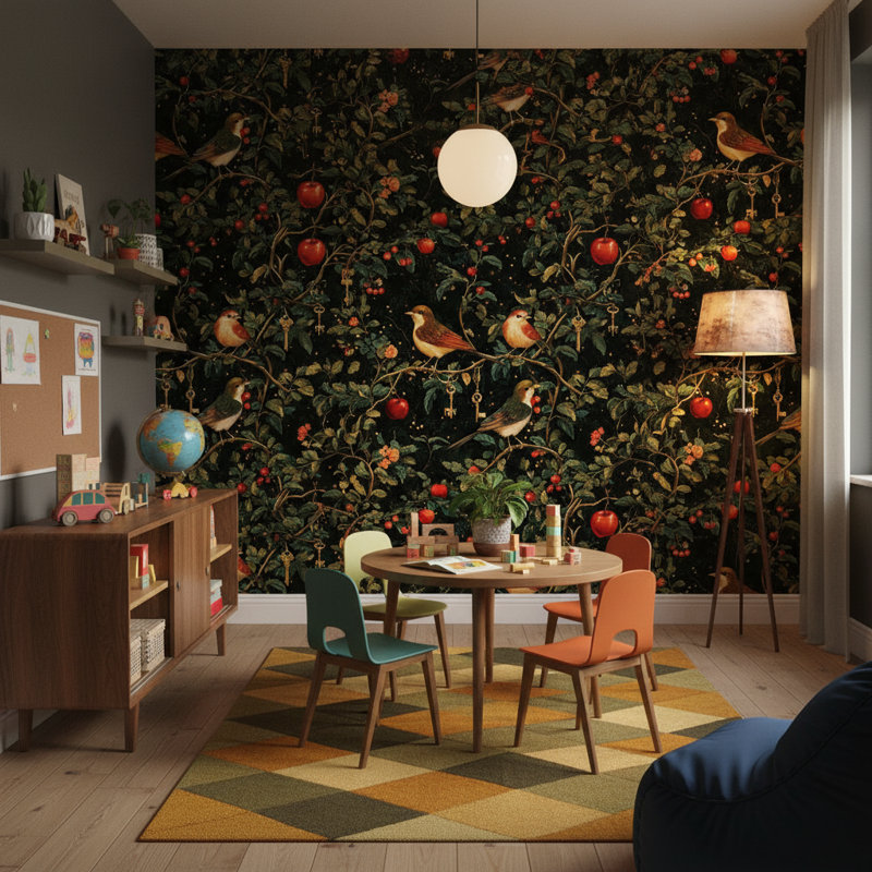 Papier peint oiseaux, papier peint mystique décoratif