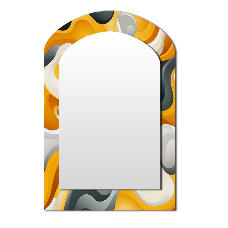 Jaune et blanc Mid-Century Waves Fusion - miroir mural asymétrique abstrait, miroir décoratif arche moderne, impression d'art en métal