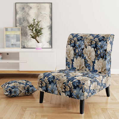 Fauteuil de chambre bleu rembourré à motif floral vintage IV